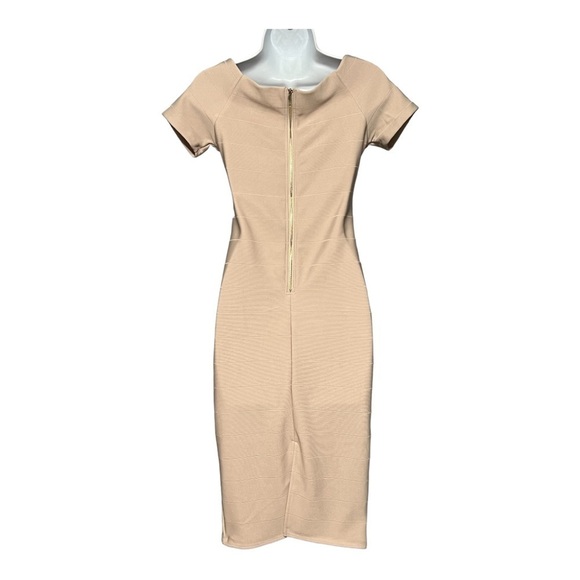 Fashion Nova Cowl Neck BodyCon Dress Midi Bandage Zipper Clubwear Small Pink - Picture 2 of 9